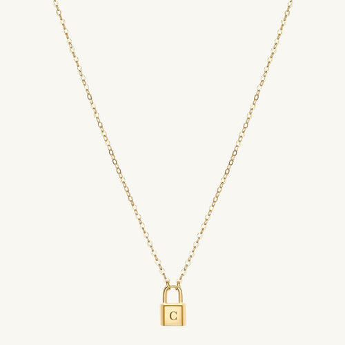Padlock initial letter necklace in 18K gold vermeil