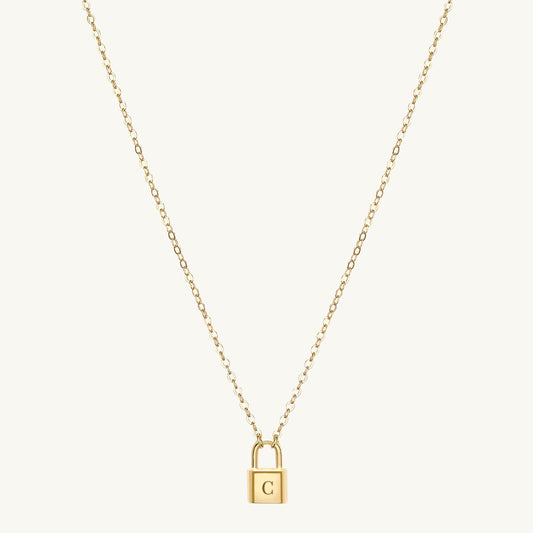 Padlock initial letter necklace in 18K gold vermeil