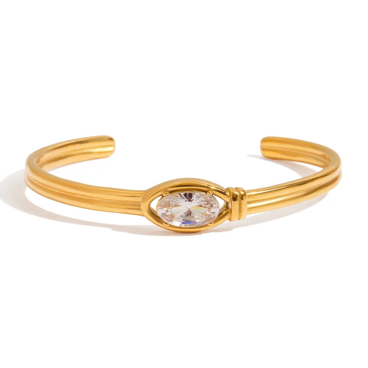 Elysian oval crystal gold cuff bracelet
