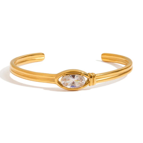 Elysian oval crystal gold cuff bracelet