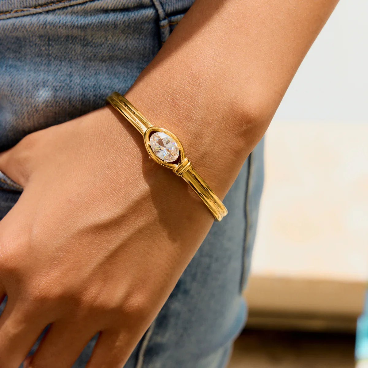 Elysian cuff styled on a model's wrist