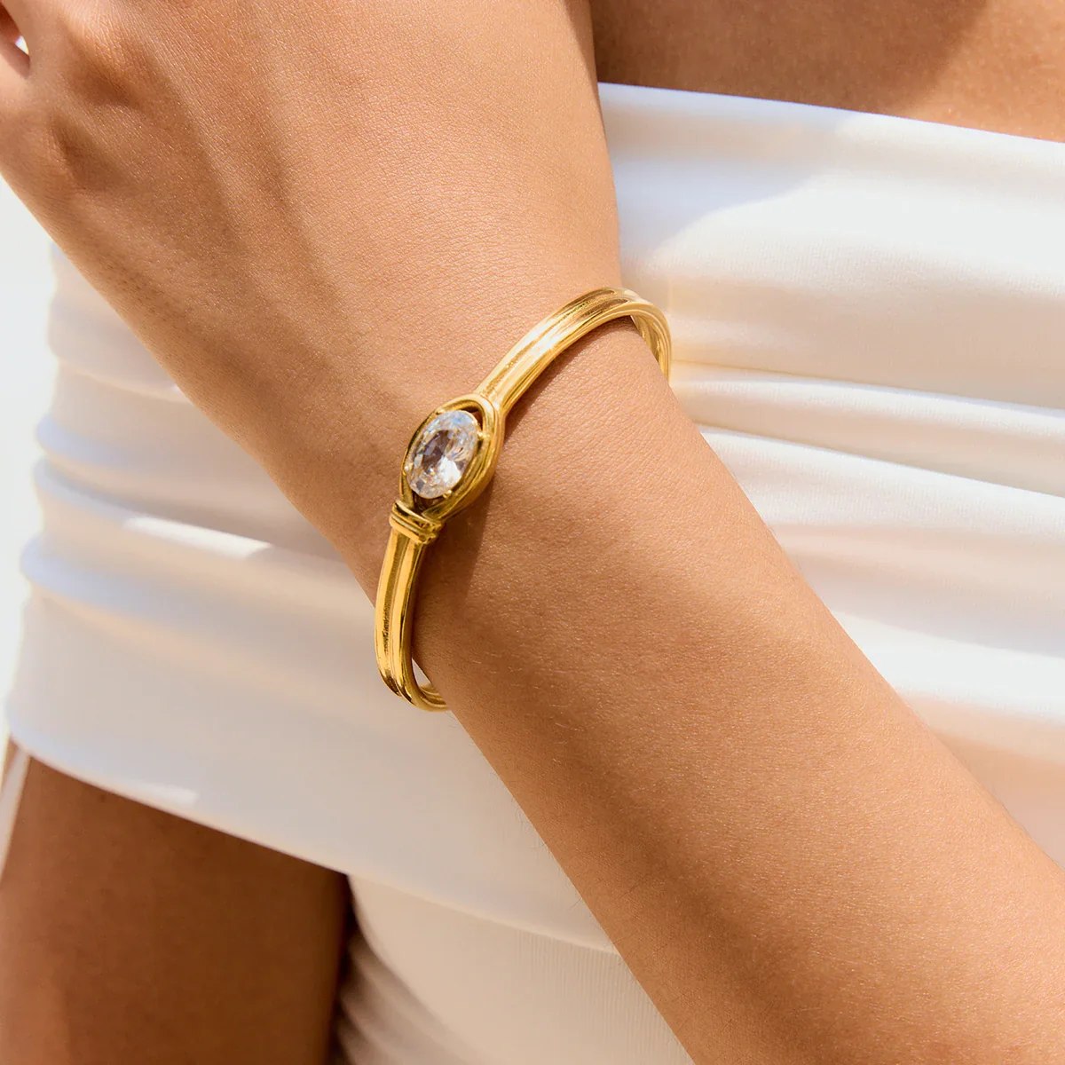 Elysian crystal cuff, side angle view