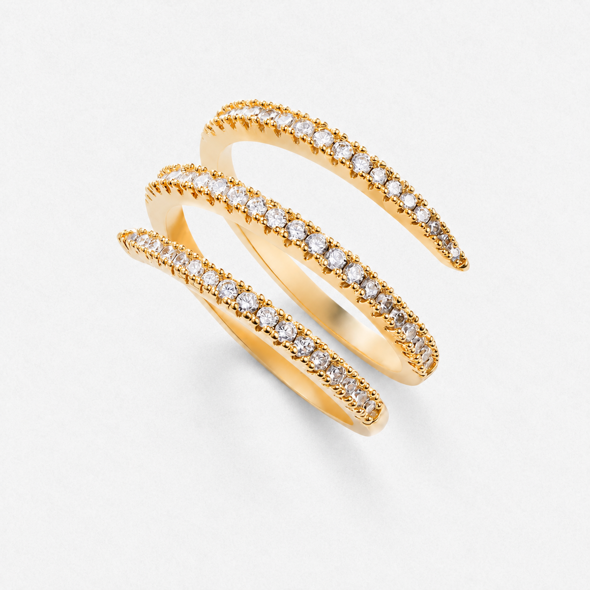 Crystal 3 Layer Stacking Ring in gold, product detail on a neutral white background