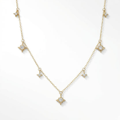 Crystal star pendant necklace, elegant gold dainty design