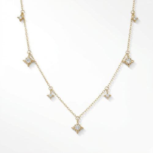 Crystal star pendant necklace, elegant gold dainty design