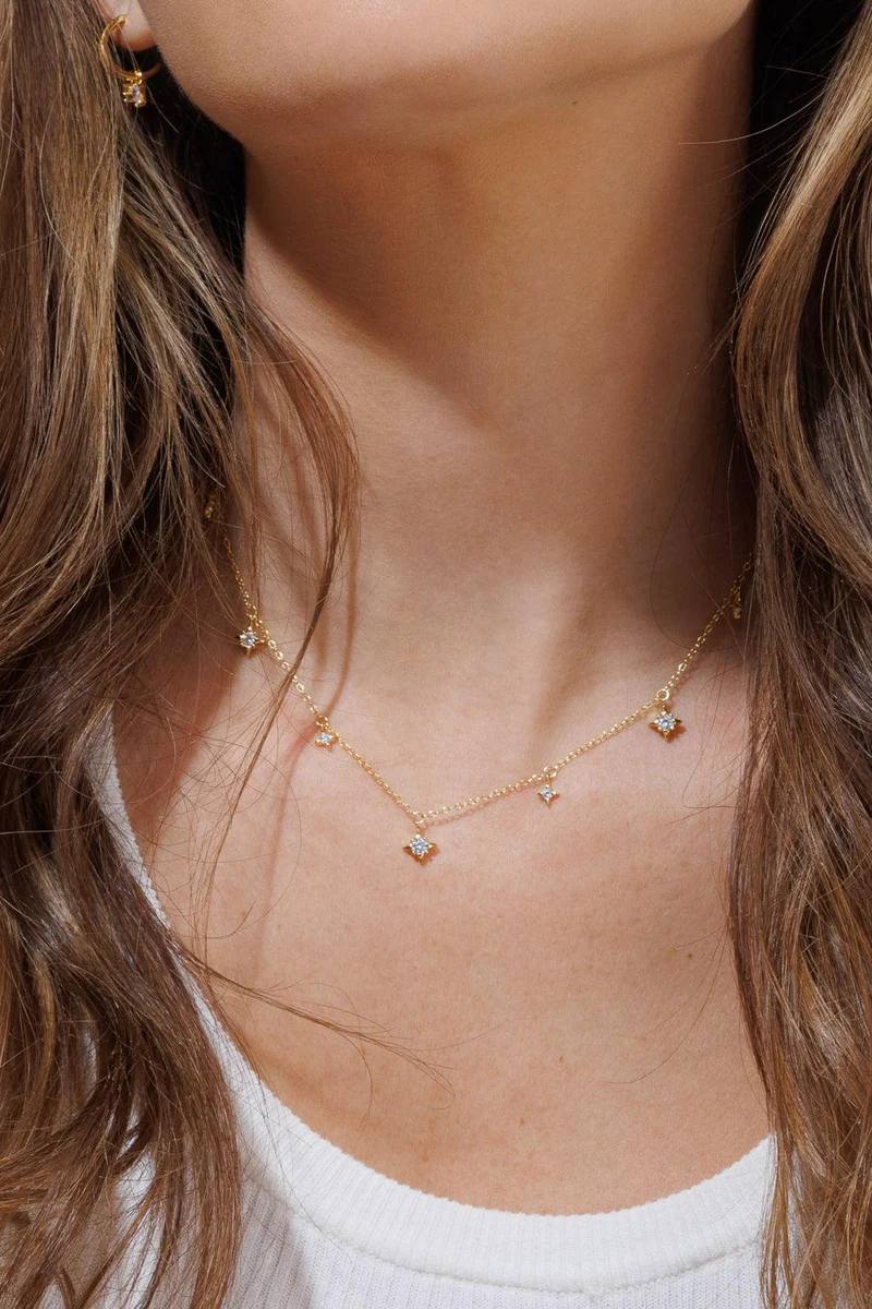 Close-up of gold crystal star pendant detail