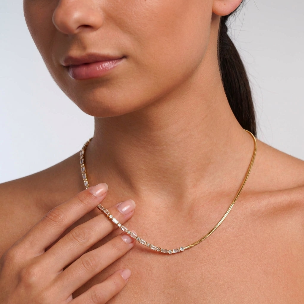 Waterproof half tennis crystal necklace, refined feminine design