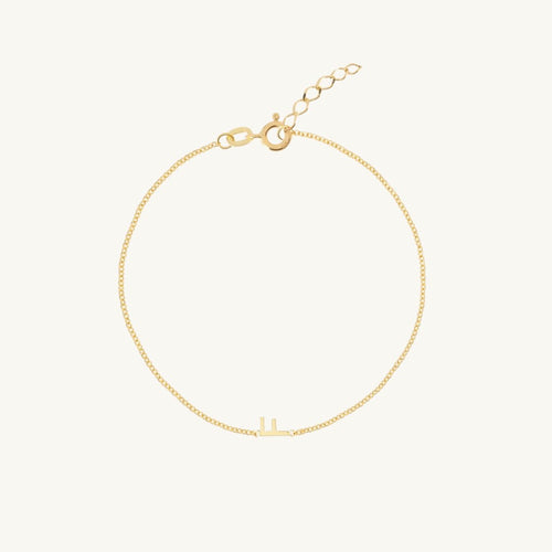 Sideways single initial letter bracelet in gold vermeil