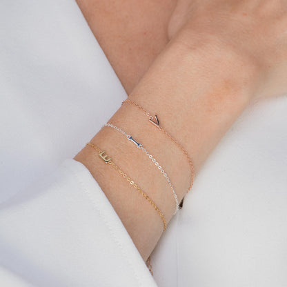 Personalised sideways letter bracelet design