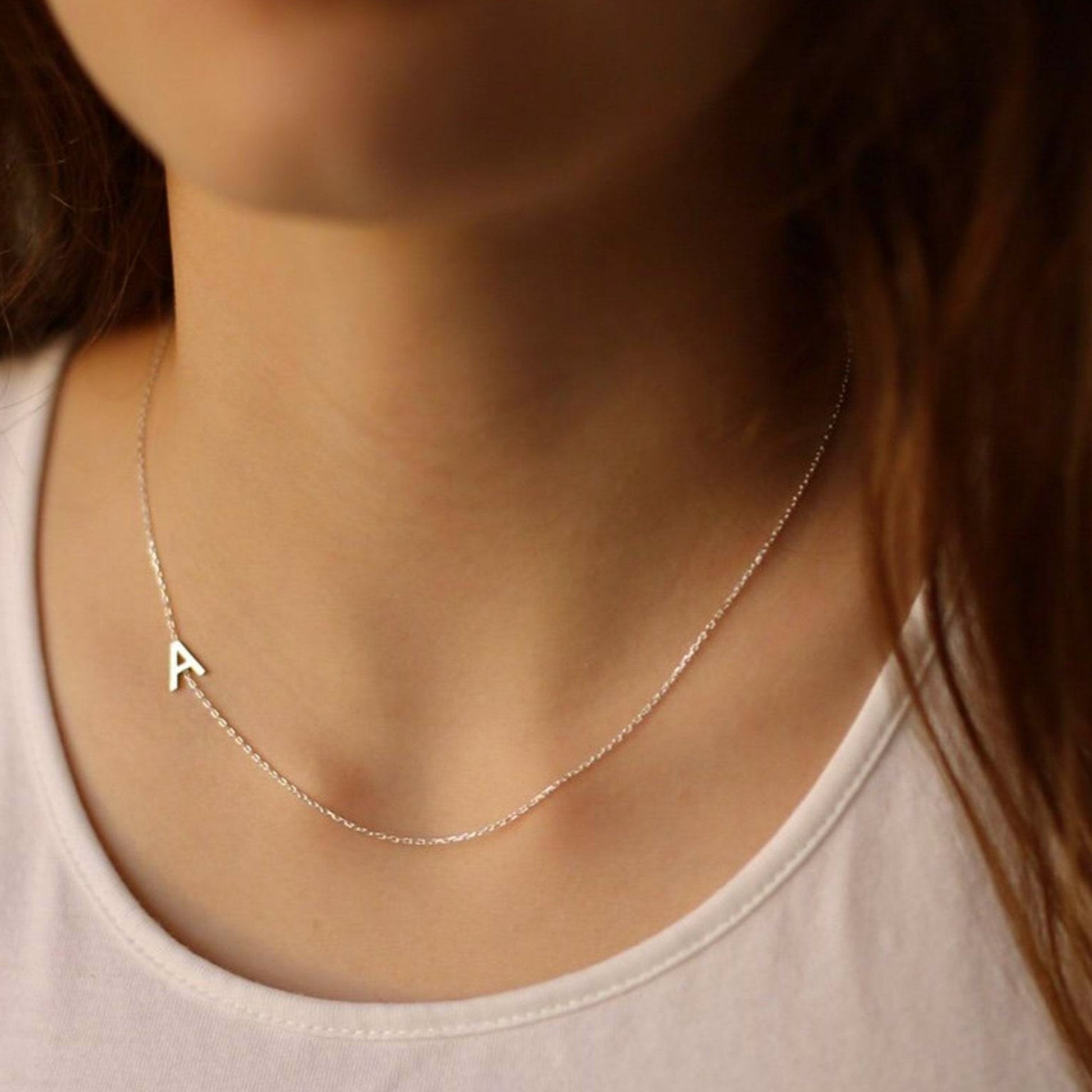 Sideways initial necklace variation B, modern design