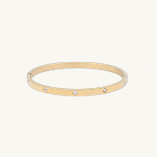 Slim clover zirconia hinged bangle bracelet in gold
