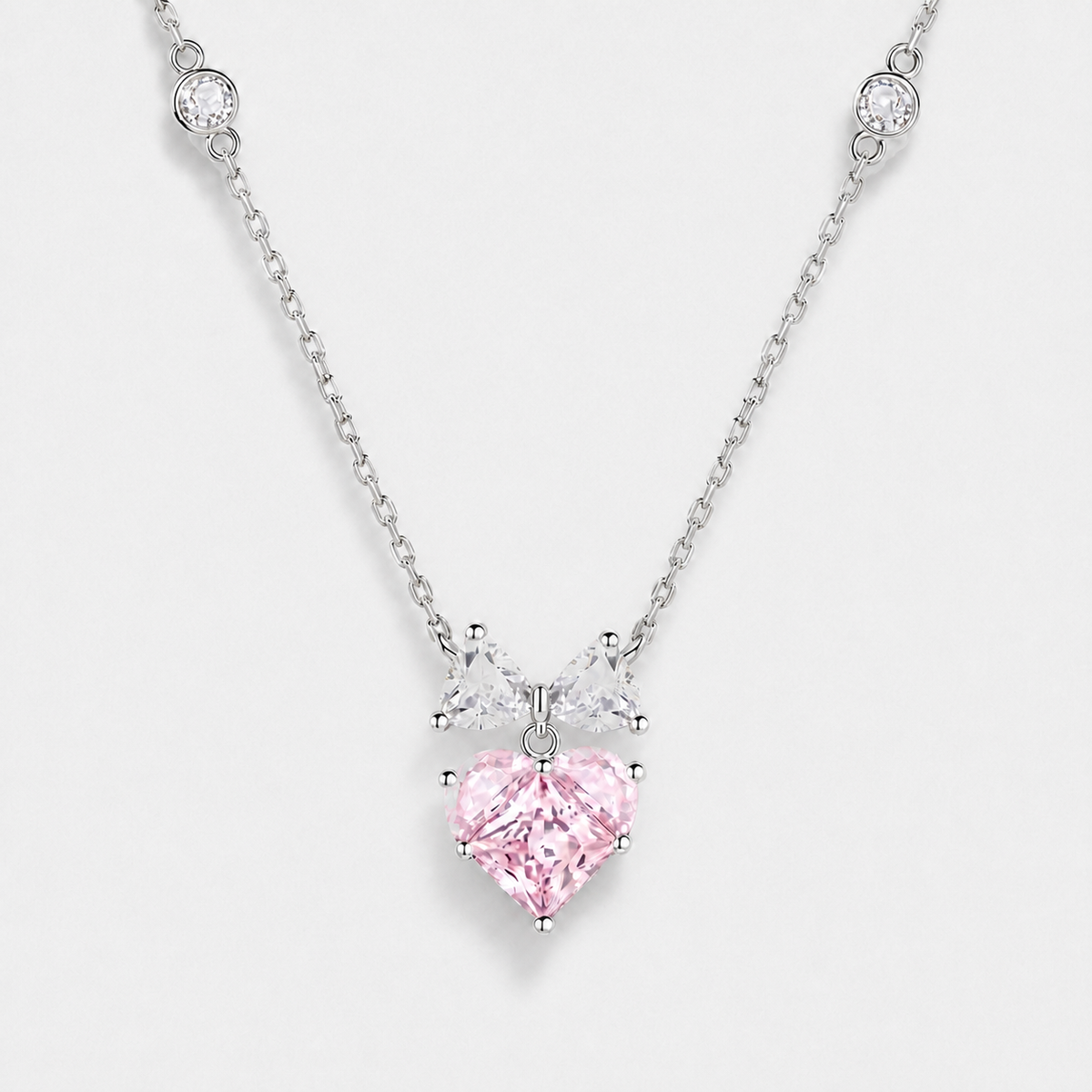 Sterling Silver Bow Heart Pendant Necklace — Silver