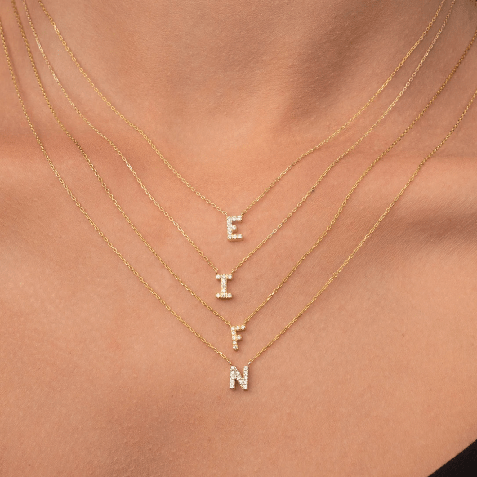 Sapphire letter necklace variation F in gold vermeil