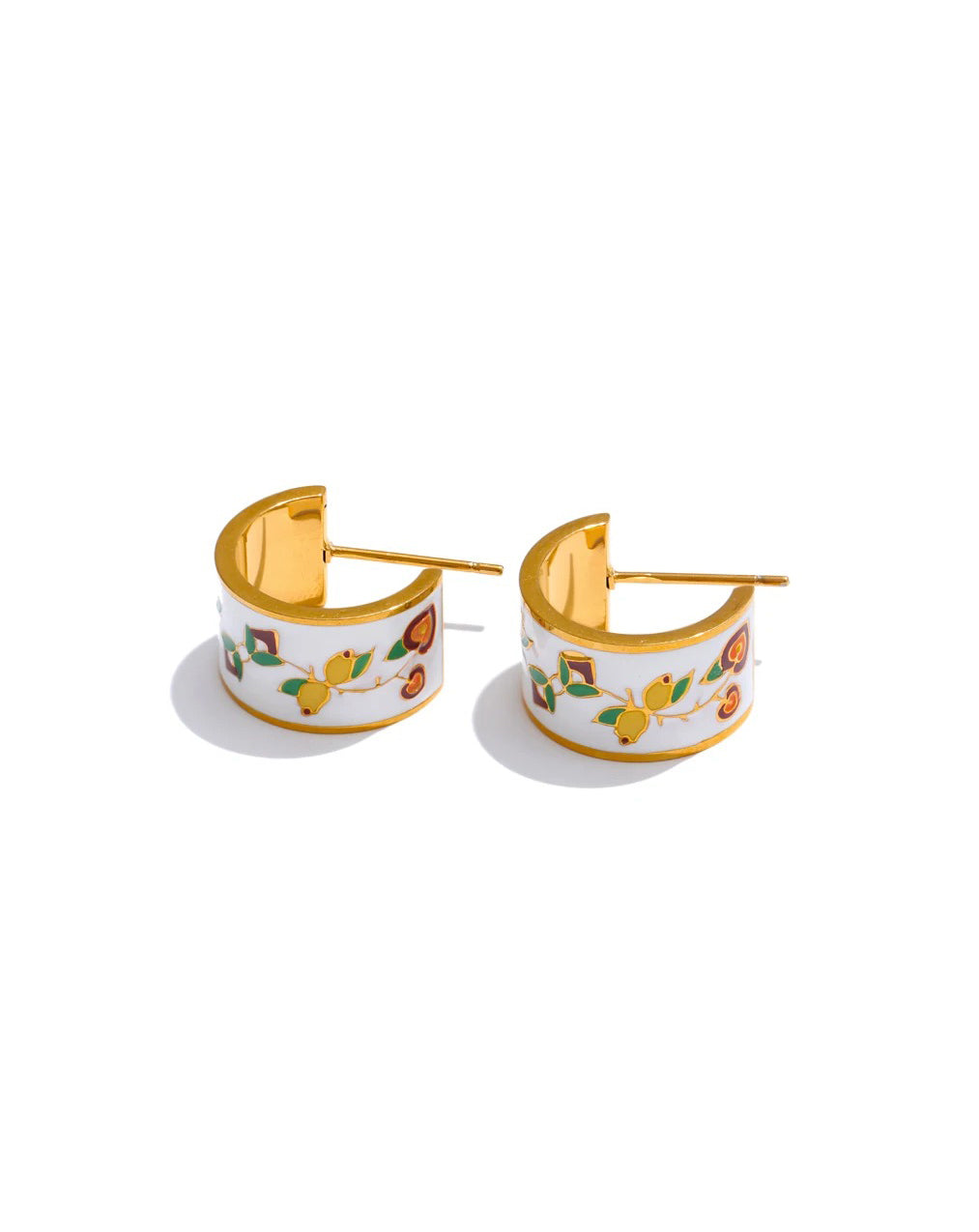Mediterranean botanical hoops with white enamel detail