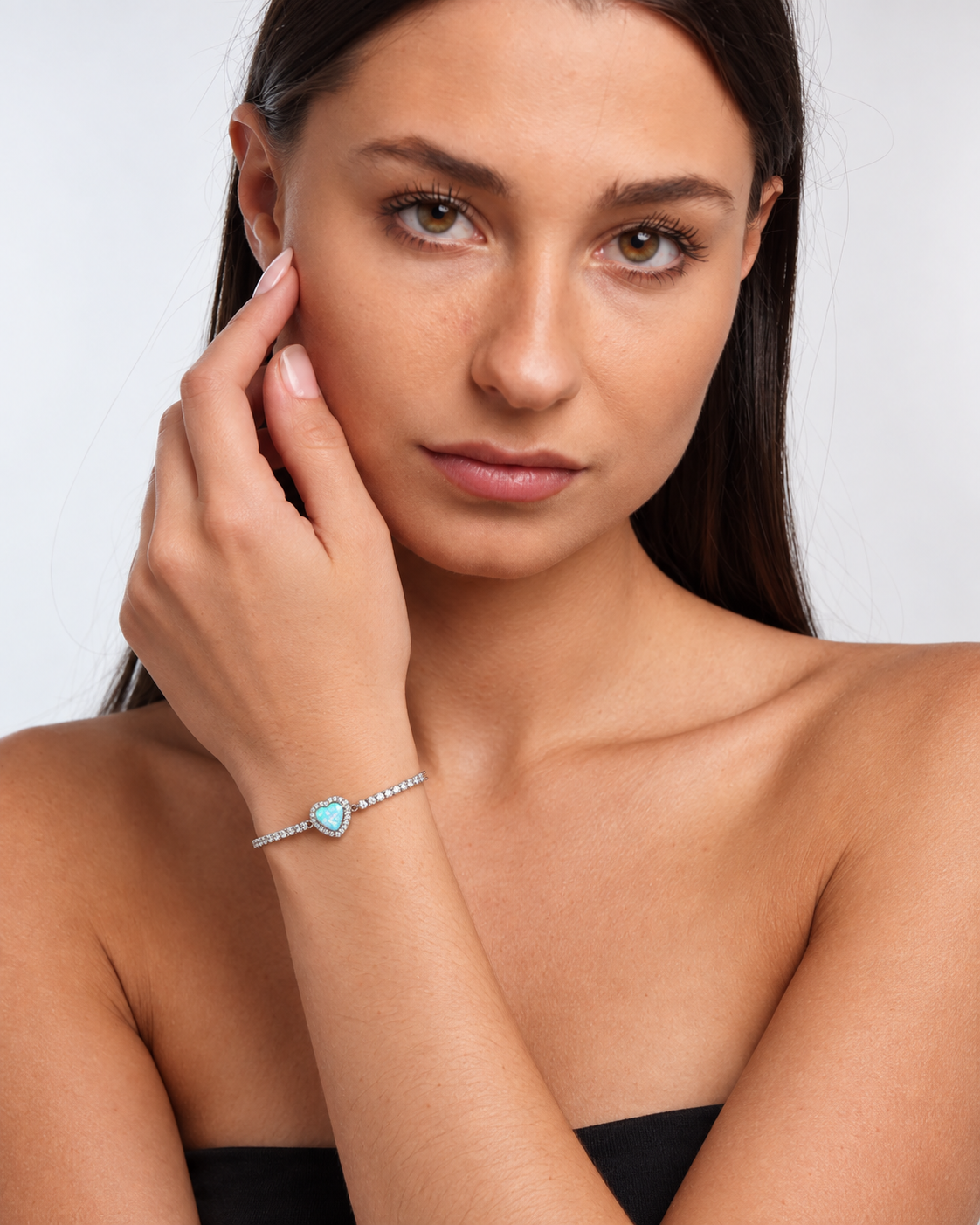 Opal Heart Sterling Silver Bracelet