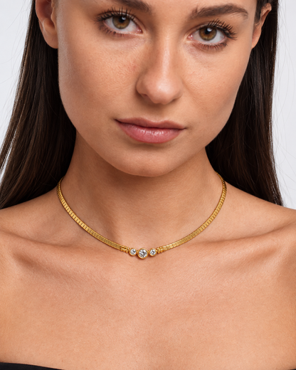 Vintage Stainless Steel CZ Choker Necklace