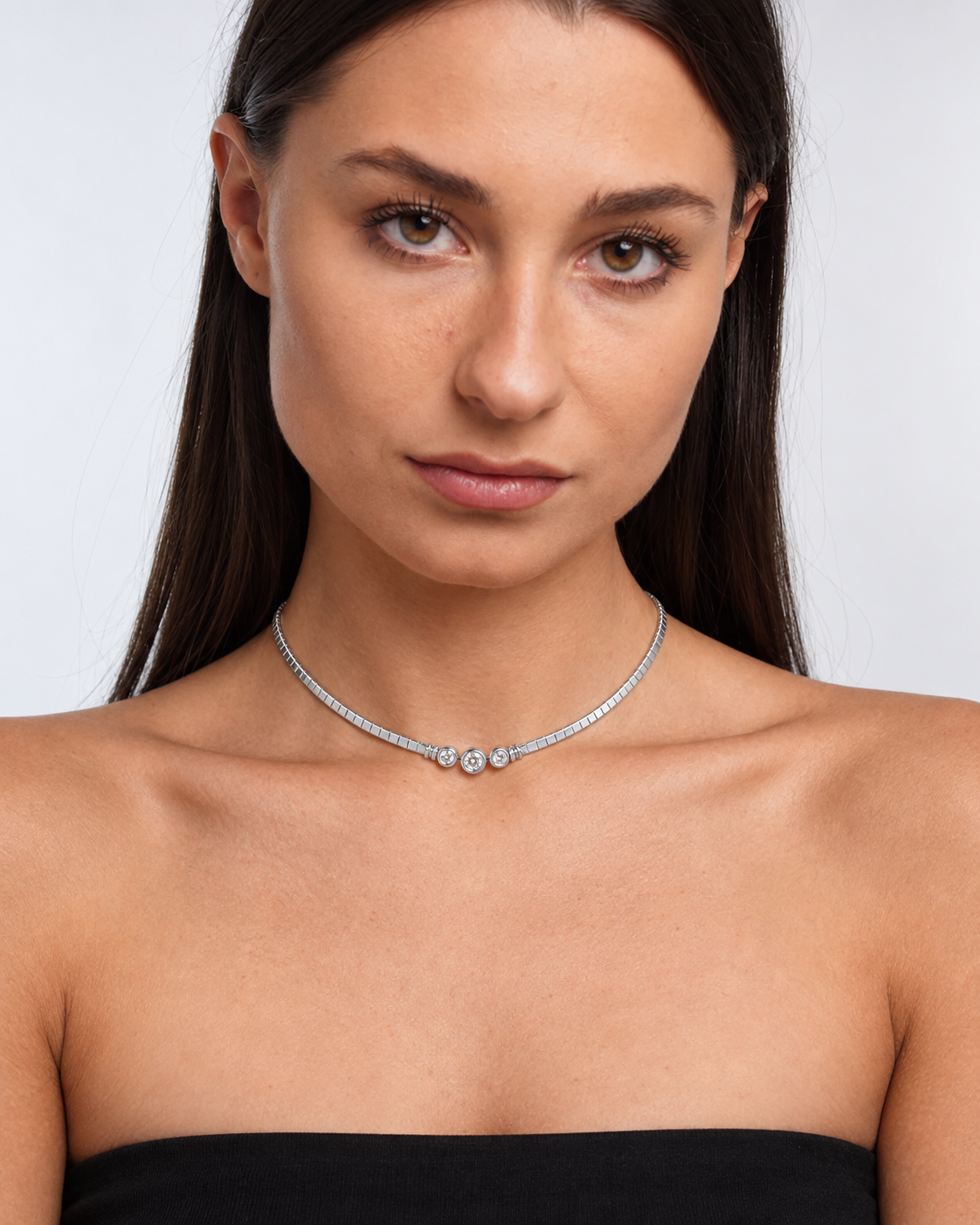 Vintage Stainless Steel CZ Choker Necklace