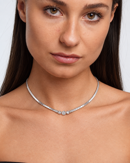 Vintage Stainless Steel CZ Choker Necklace